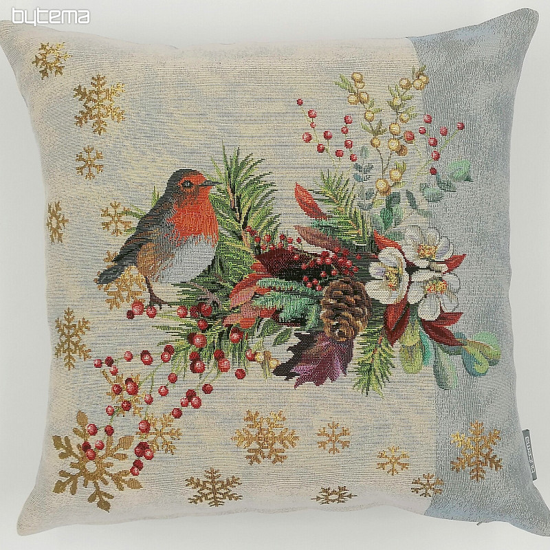 Christmas tapestry cover CHRISTMAS BIRD WITH GRAY STRIPE