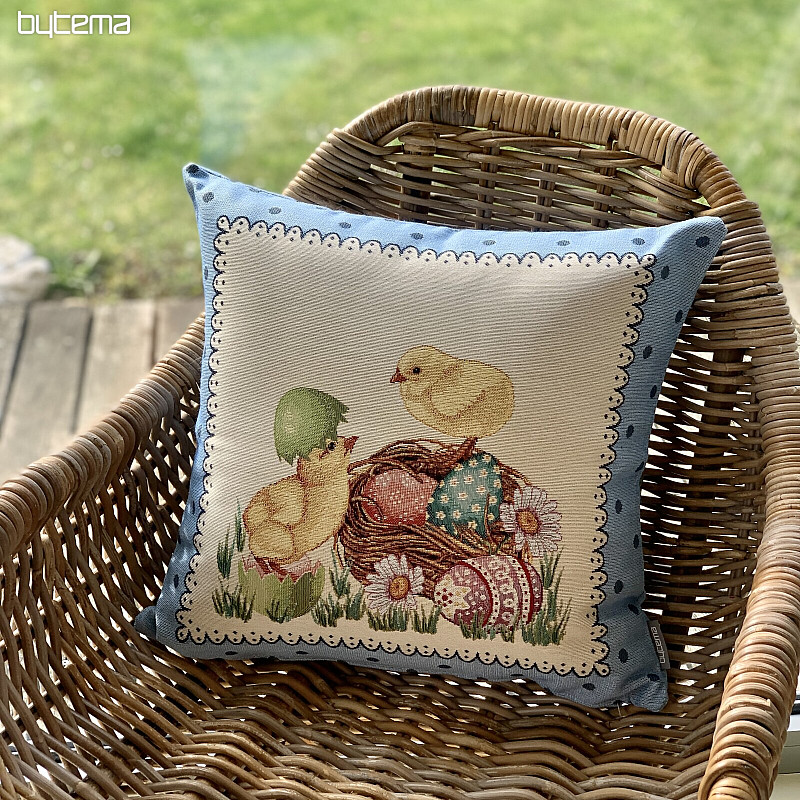 Gobelin cushion cover EASTER CHICK blue frame