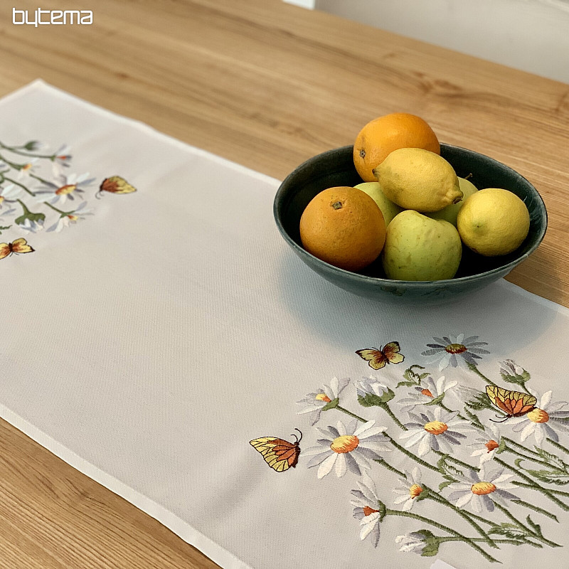 Embroidered tablecloth and scarf DAISIES AND BUTTERFLIES