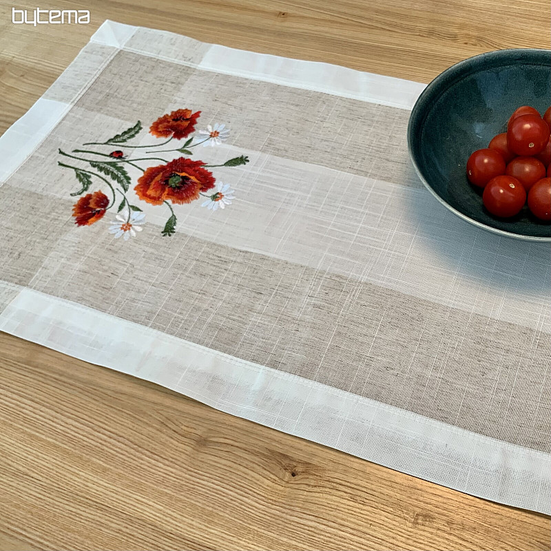 Embroidered tablecloth and scarf POPPIES