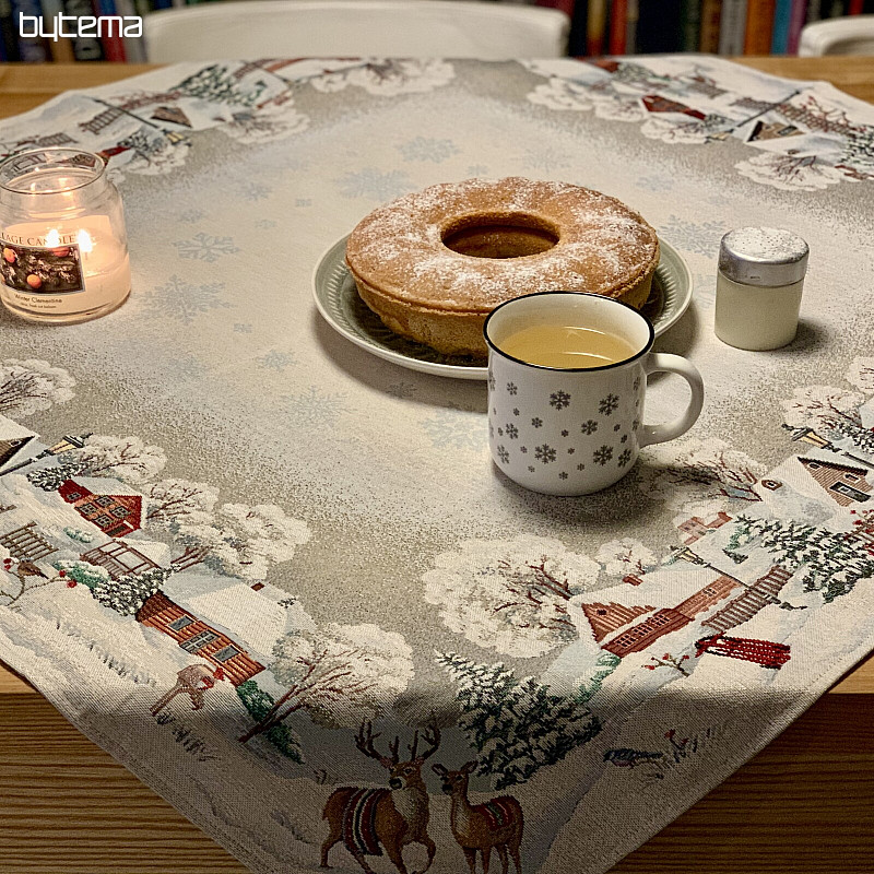 Gobelin tablecloth, shawl and table setting WINTER IDYLKA