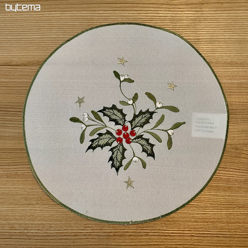 Embroidered MISTLETOE Twigs place mat