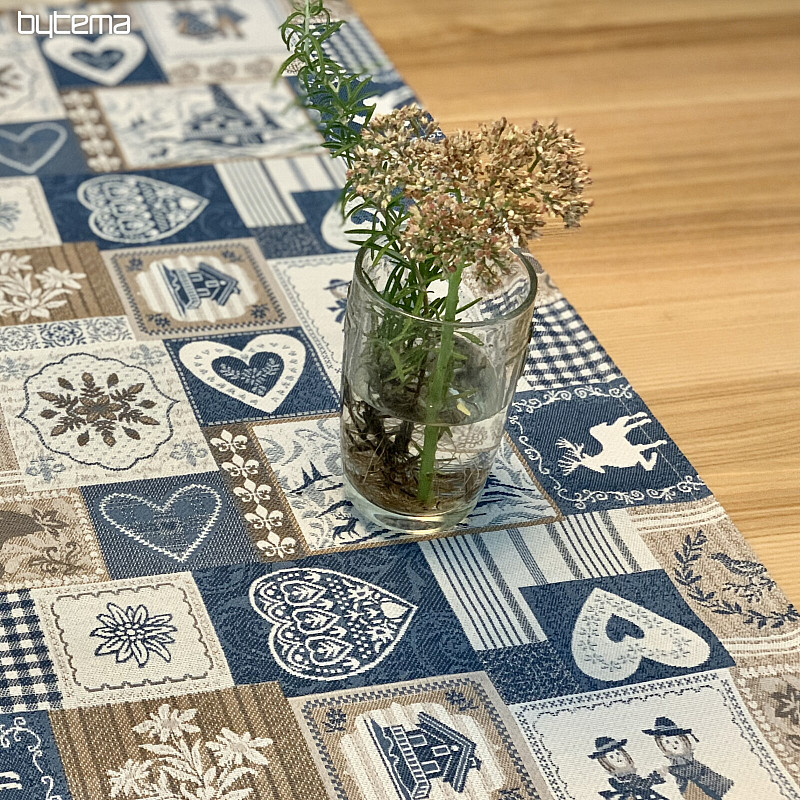 Tapestry tablecloth, scarf PATCHWORK HEART blue