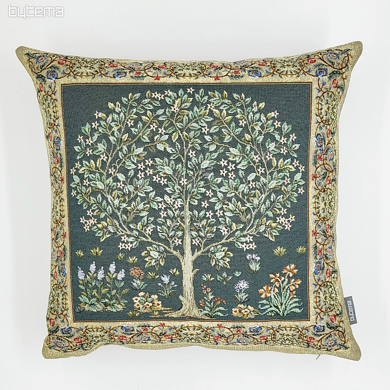 Green tapestry TREE OF HAPPINESS cushion cover