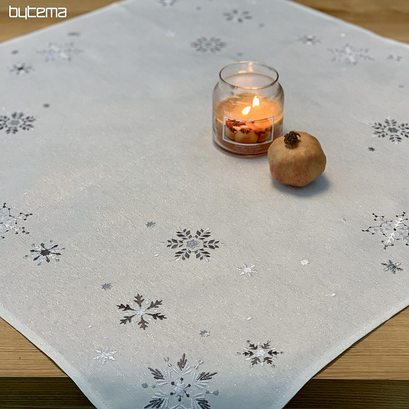 Embroidered Christmas tablecloth and scarf GRAY WHITE FLAKE