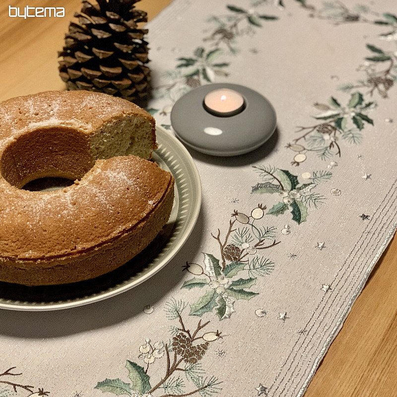 Embroidered Christmas tablecloth and scarf NEEDLES AND CONES