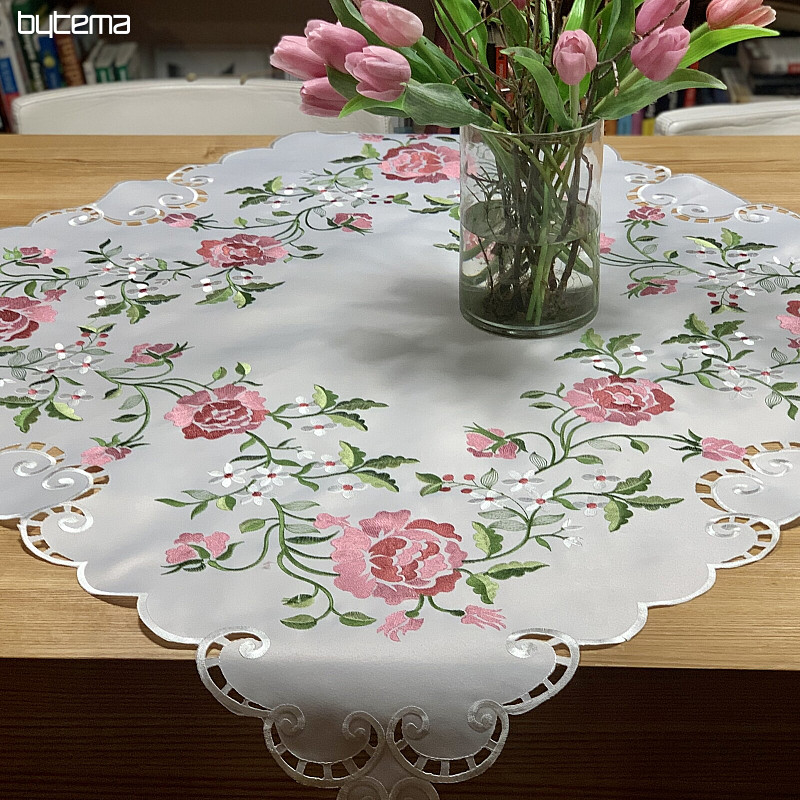 Embroidered tablecloth and scarf ROSE