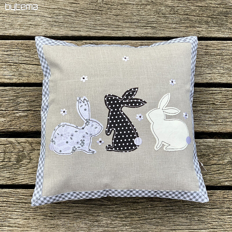 Embroidered Easter bedspread GRAY RABBITS