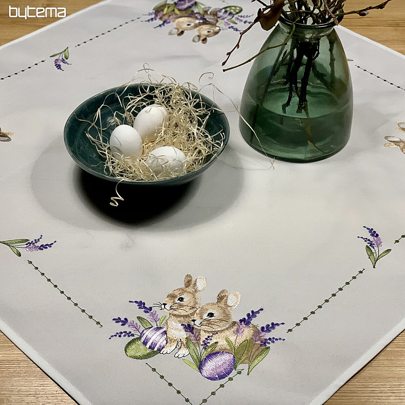 Embroidered tablecloth EASTER BUNNY with lavender