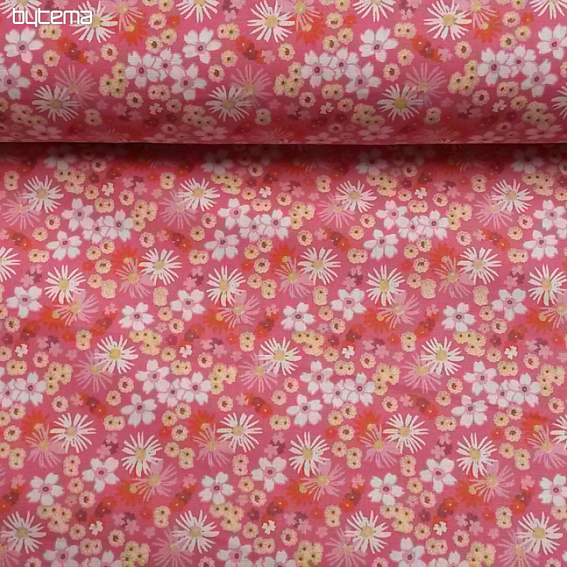 Decorative fabric ZINIA pink flowers