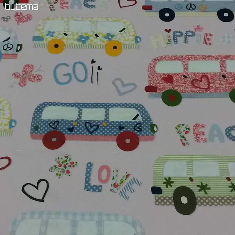 Children decorative fabric HIPPIE CARS pink