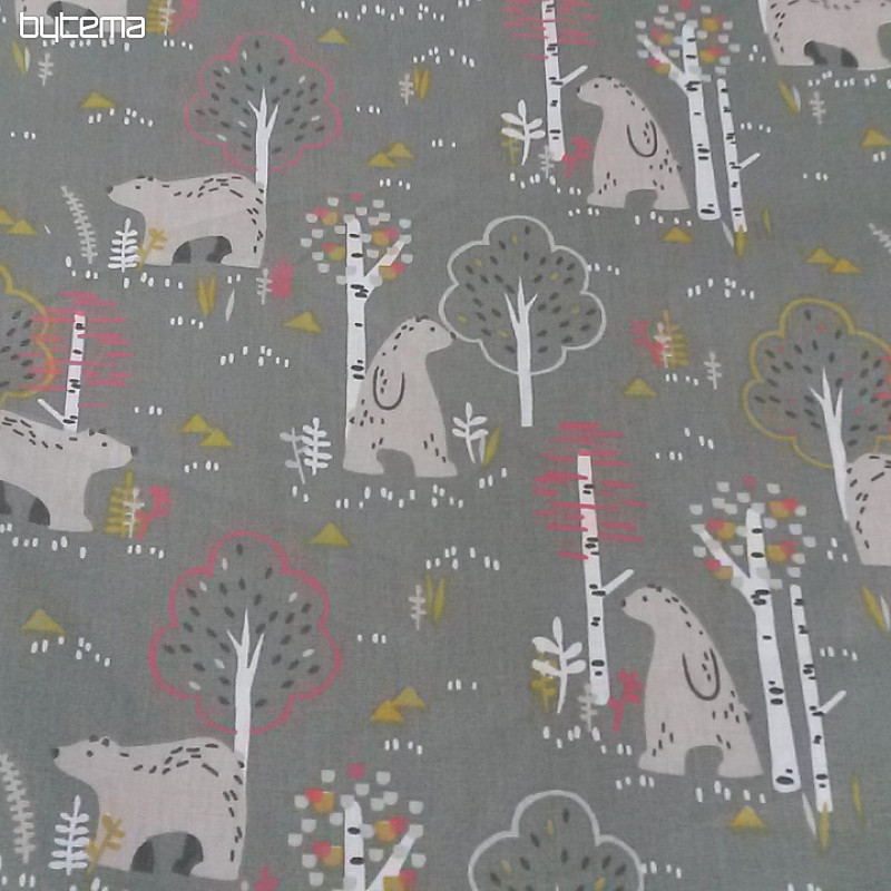 Cotton fabric BEAR FERDA olive green