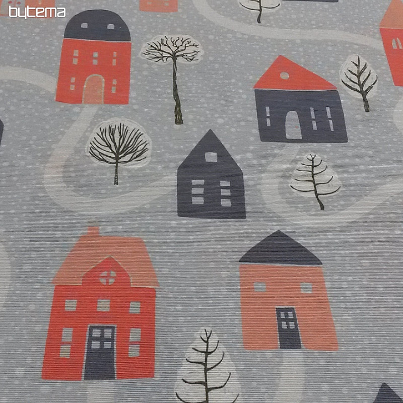 Decorative fabric  HOUSES blue