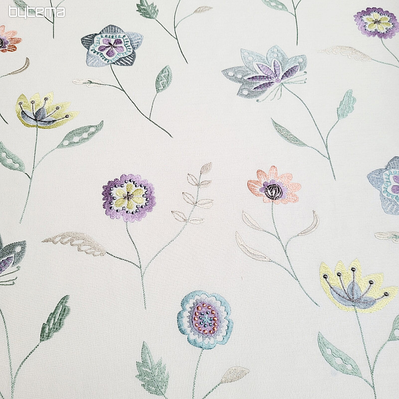 Embroidered decorative fabric with flowers RICHMOND purple