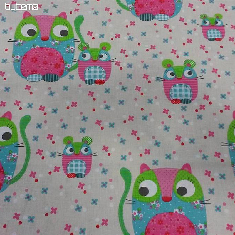 Children cotton fabric CAT and MOUSE