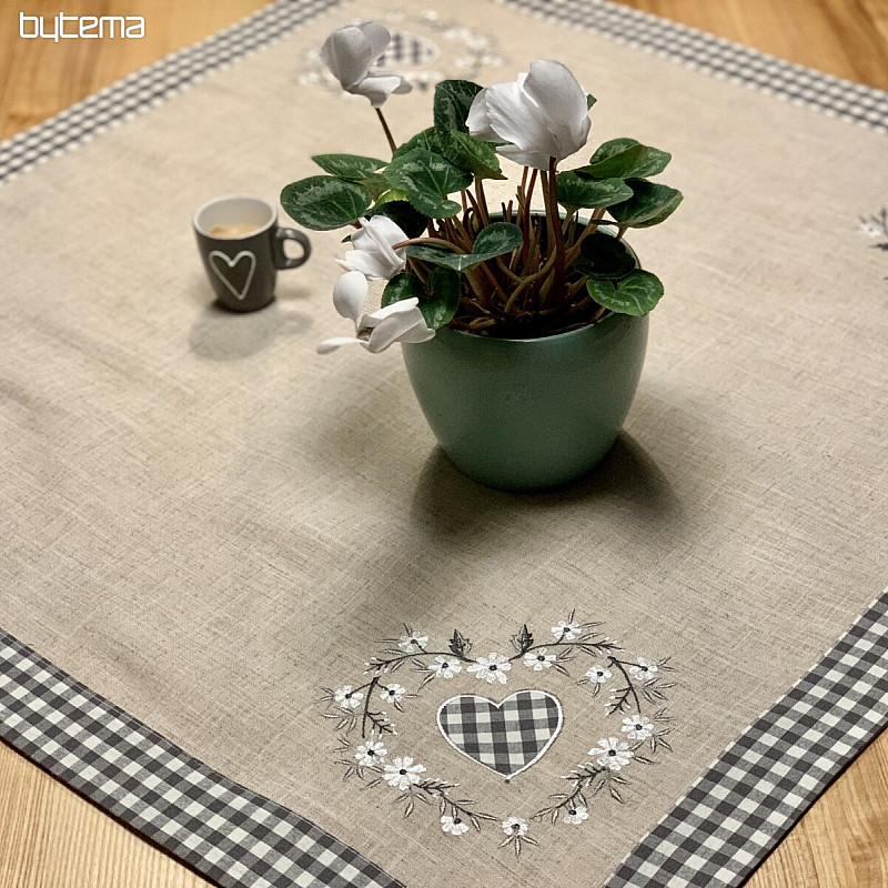 Embroidered tablecloth COUNTRY STYLE HEART gray