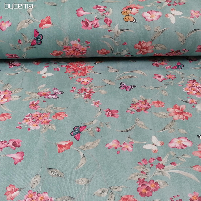 Decorative fabric FLOWERS turquoise