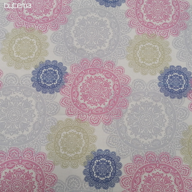 Decorative fabric MANDALA pink-gray