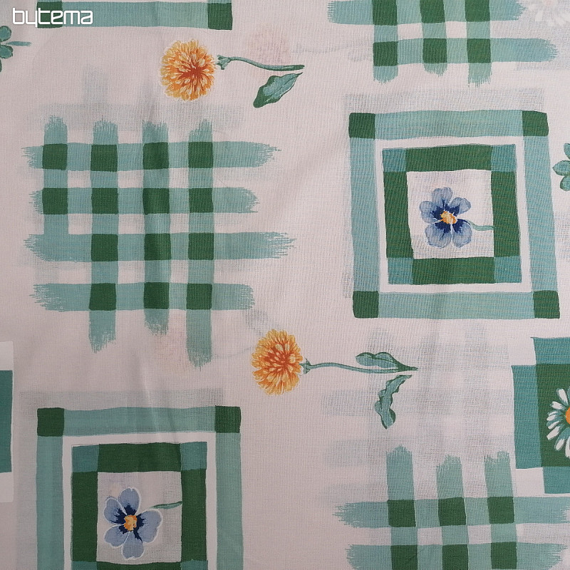 Cotton fabric Green cubes - flowers