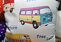 Cheerful buses and colorful polka dots