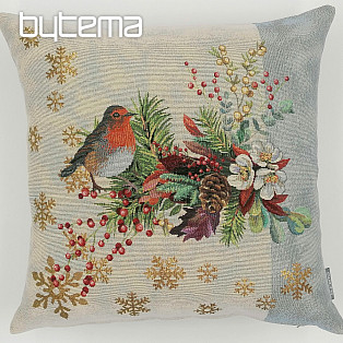 Christmas tapestry cover CHRISTMAS BIRD WITH GRAY STRIPE