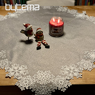 Embroidered Christmas tablecloth gray with flakes