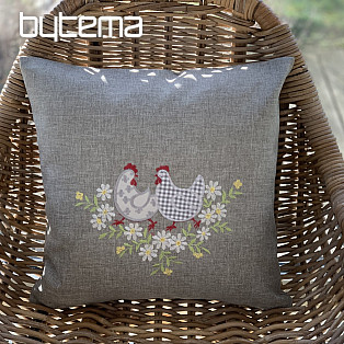 HEN AND FLOWERS embroidered Easter cover gray