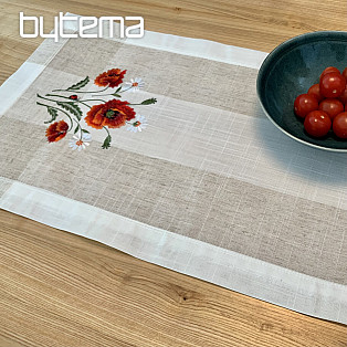 Embroidered tablecloth and scarf POPPIES