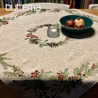 Tapestry tablecloth, shawl and table setting PINE and MISTLETTE