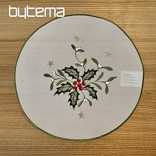 Embroidered MISTLETOE Twigs place mat