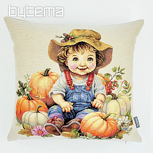 BOY WITH PUMPKIN tapestry pillowcase