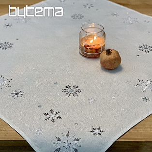 Embroidered Christmas tablecloth and scarf GRAY WHITE FLAKE