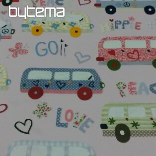 Children decorative fabric HIPPIE CARS pink