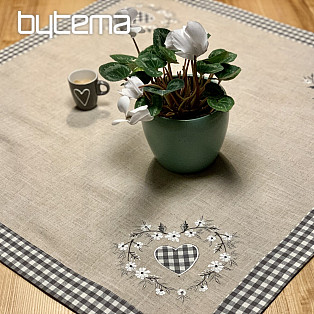 Embroidered tablecloth COUNTRY STYLE HEART gray