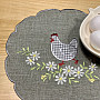 Embroidered Easter tablecloth and scarf HEN AND FLOWERS gray