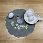 Embroidered Easter tablecloth and scarf HEN AND FLOWERS gray