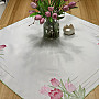 Embroidered tablecloth and scarf Pink tulips