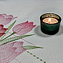 Embroidered tablecloth and scarf Pink tulips